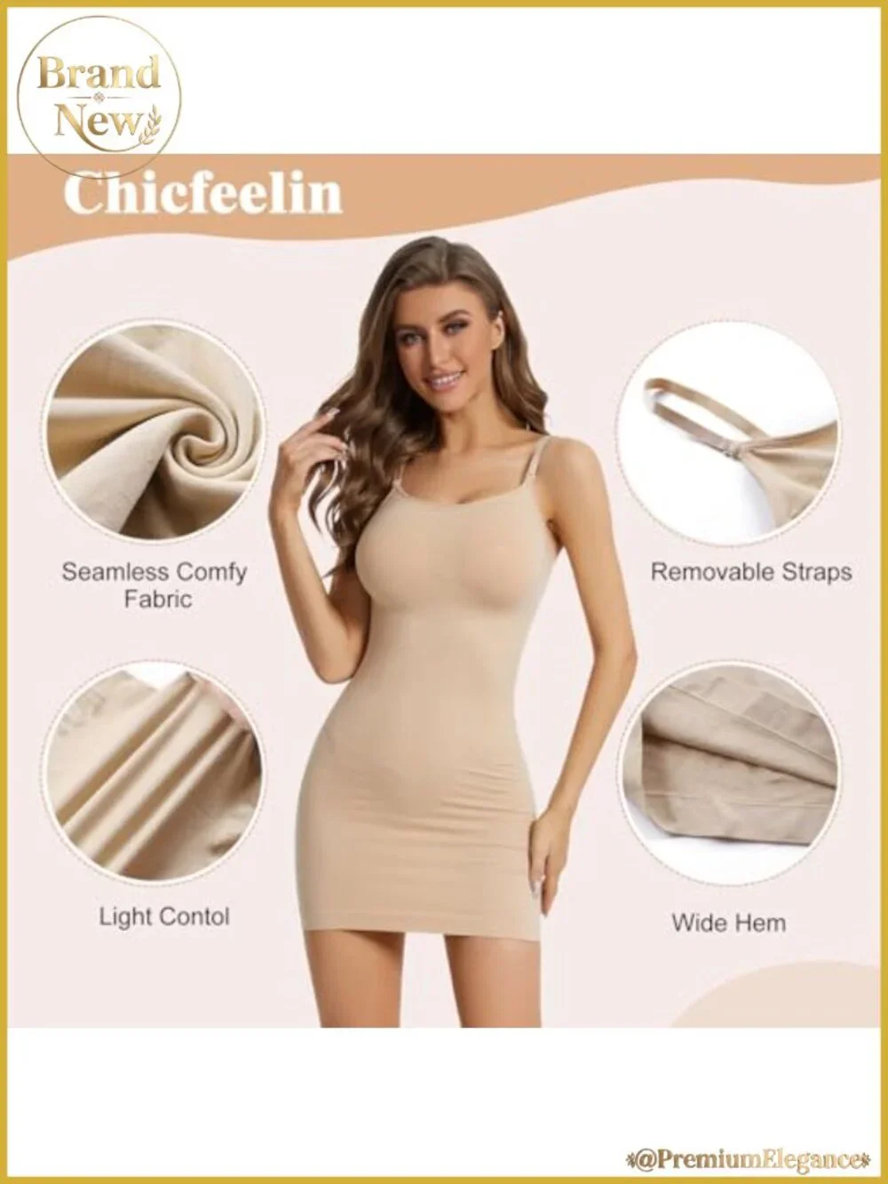 Seamless Tummy Control Full Slip Shapewear Dress for Women with Adjustable